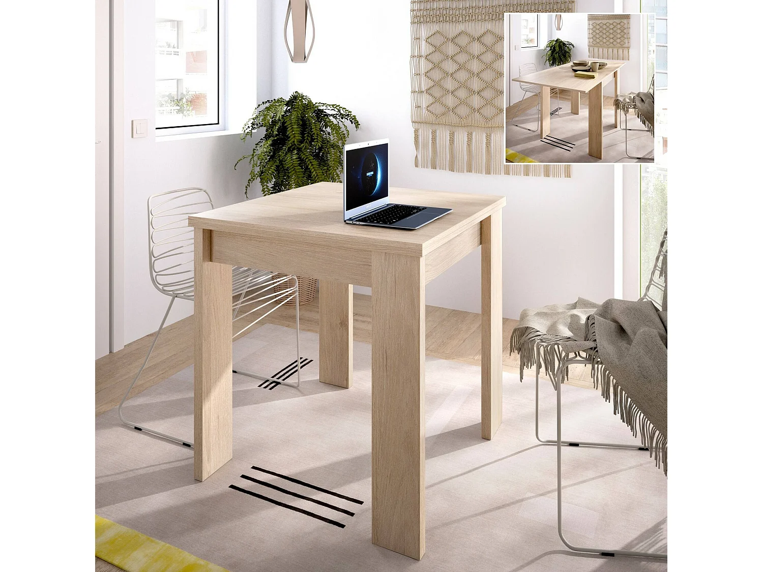 Table extensible Comer, Console extensible multi-positions, Table console auxiliaire pliante, 79/134x67h79 cm, Chêne