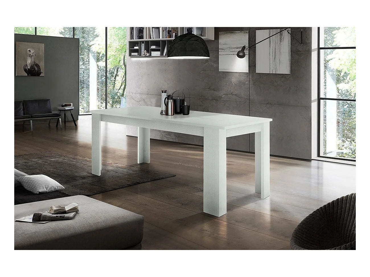 Table extensible Dkofle, Console extensible jusqu'à 10 places, Console extensible 100% Made in Italy, 140/190x90h75 cm, Mélèze blanc brillant