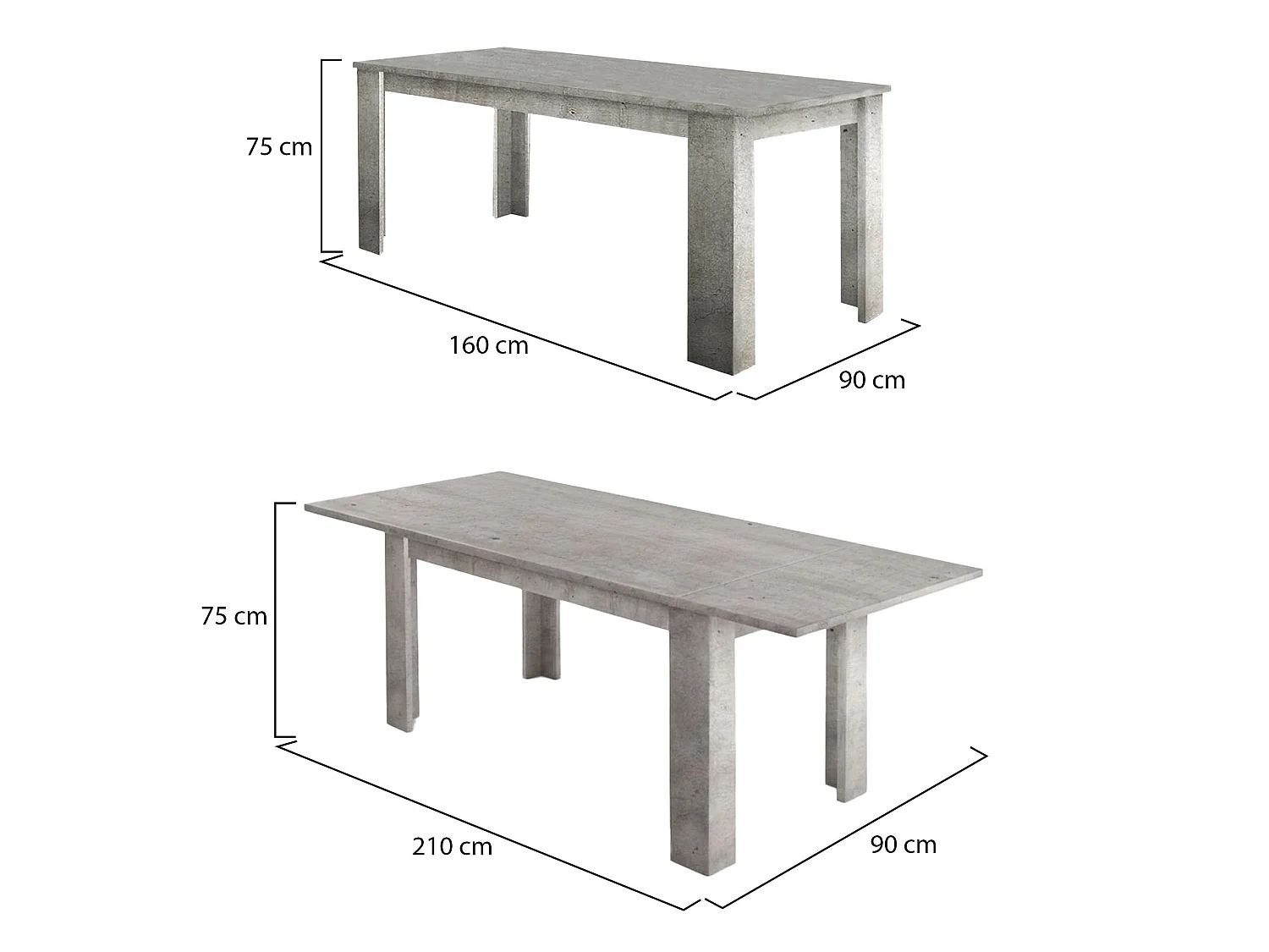 Table extensible Ddariv, Console extensible jusqu'à 12 places, Console extensible 100% Made in Italy, 160/210x90h75 cm, Ciment