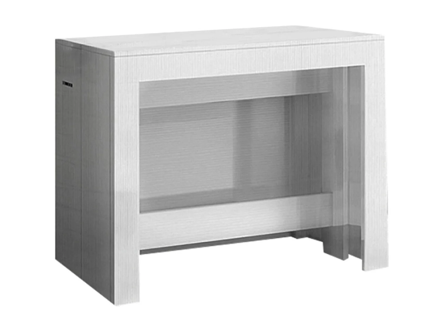 Dguigo uitschuifbare console, Uitschuifbare console tot 12 zitplaatsen, Tafel met verlenghouders, 100% Made in Italy, 51/300x90h77 cm, Glanzend wit lariks