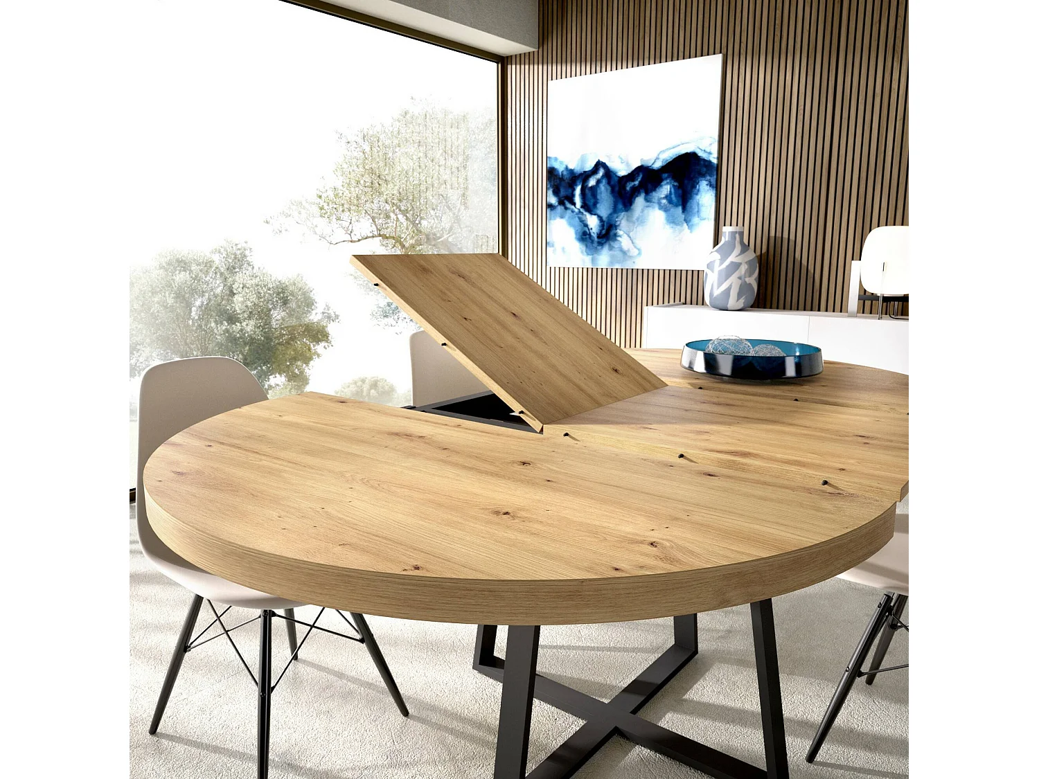Table extensible Dazz, Console extensible ronde, Table à manger polyvalente ovale, 110/158x110h77 cm, Chêne Nodi