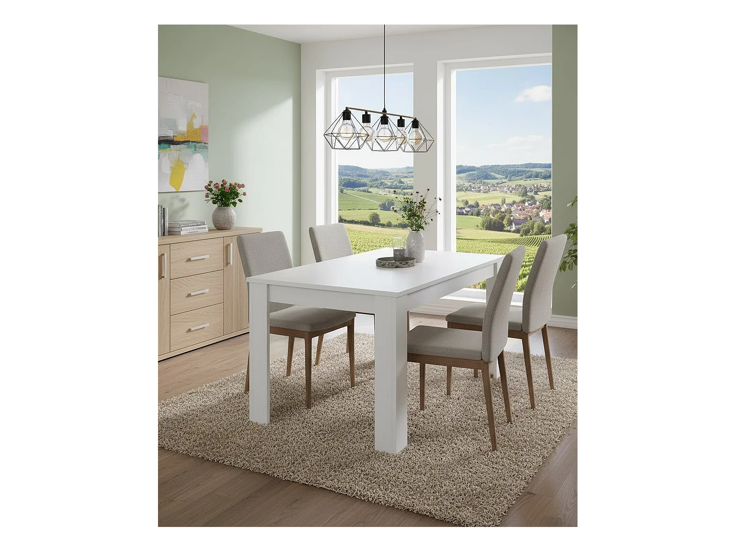 Table extensible Caladora, Console extensible multi-positions, Table à manger avec rallonge, 140/190x90h77 cm, Blanc