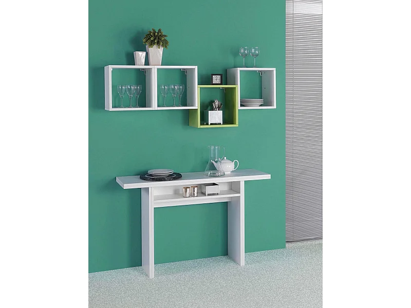 Dgalles uitschuifbare console, Eettafel met boekopening, Uitschuifbare multifunctionele console, 100% Made in Italy, 120x70h75 cm, Wit