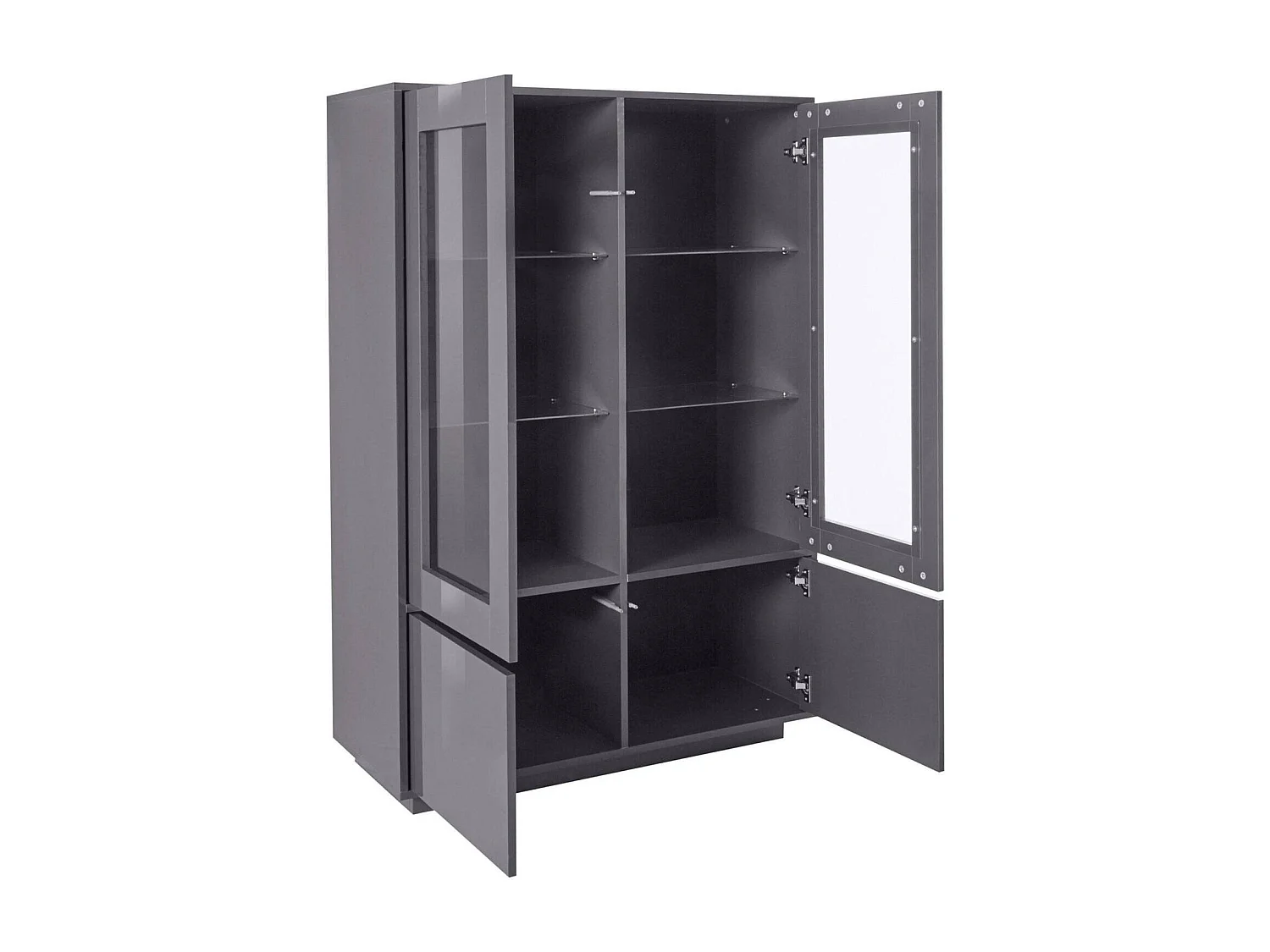 Bettino vitrine, 4-deurs dressoir met glazen planken, Multifunctioneel woonkamermeubilair, 100% Made in Italy, 100x41h146 cm, Glanzend antraciet