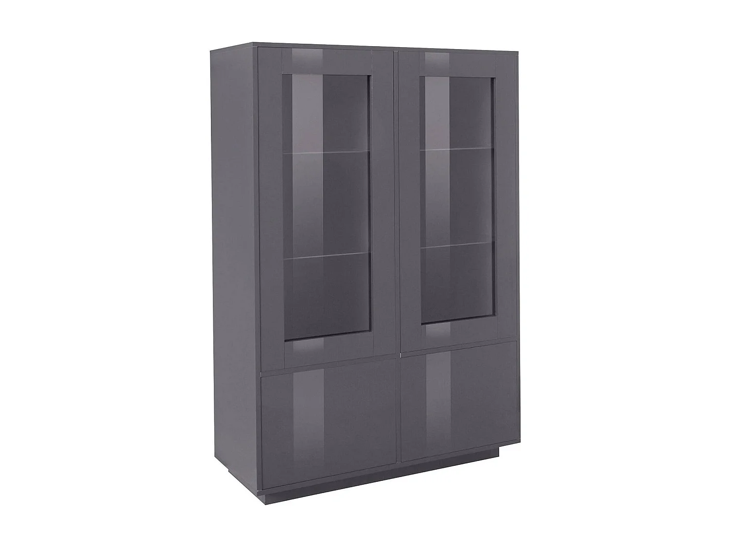 Vitrine Bettino, buffet 4 portes avec étagères en verre, Meuble de salon polyvalent, 100% Made in Italy, 100x41h146 cm, Anthracite Brillant