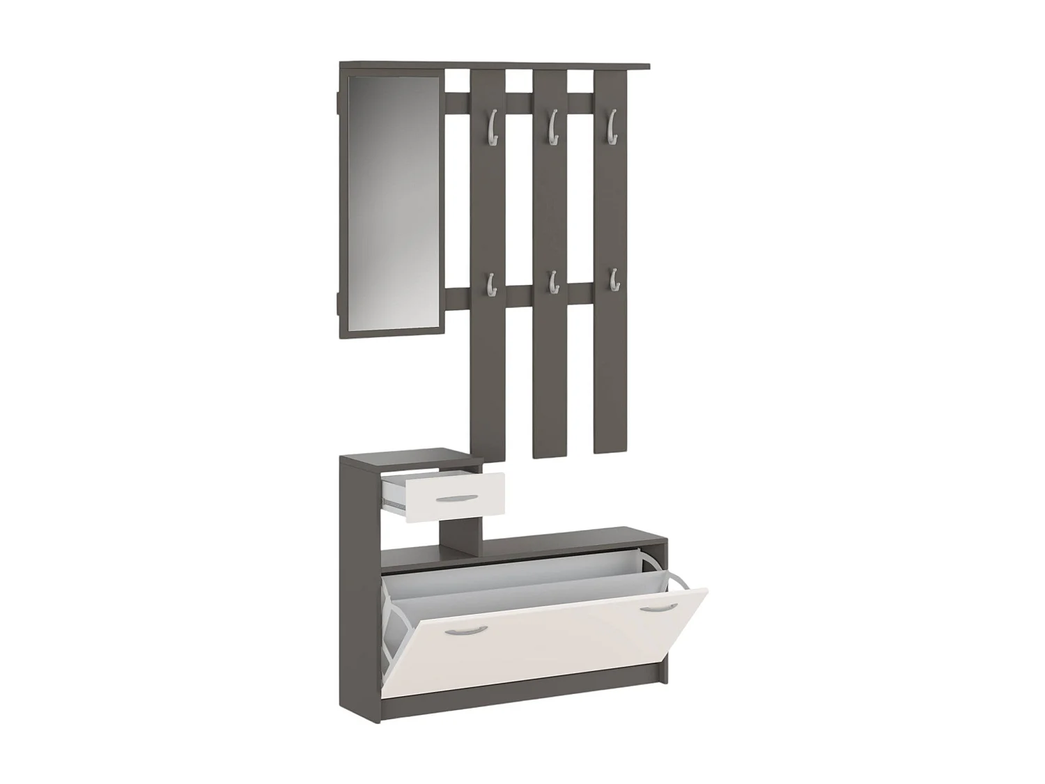 Dmora Hal Sargassi 25,5x100x190h cm Beige, Incl. Spiegel, Opslag voor 8 Paar, 2 Planken