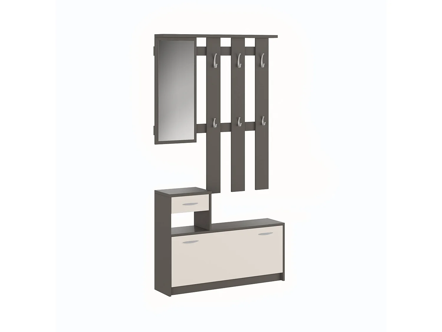 Meuble d'entrée Clint, Entrée moderne, Armoire avec étagère à chaussures, Armoire polyvalente avec miroir et cintre, 100x25h180 cm, Anthracite et Blanc