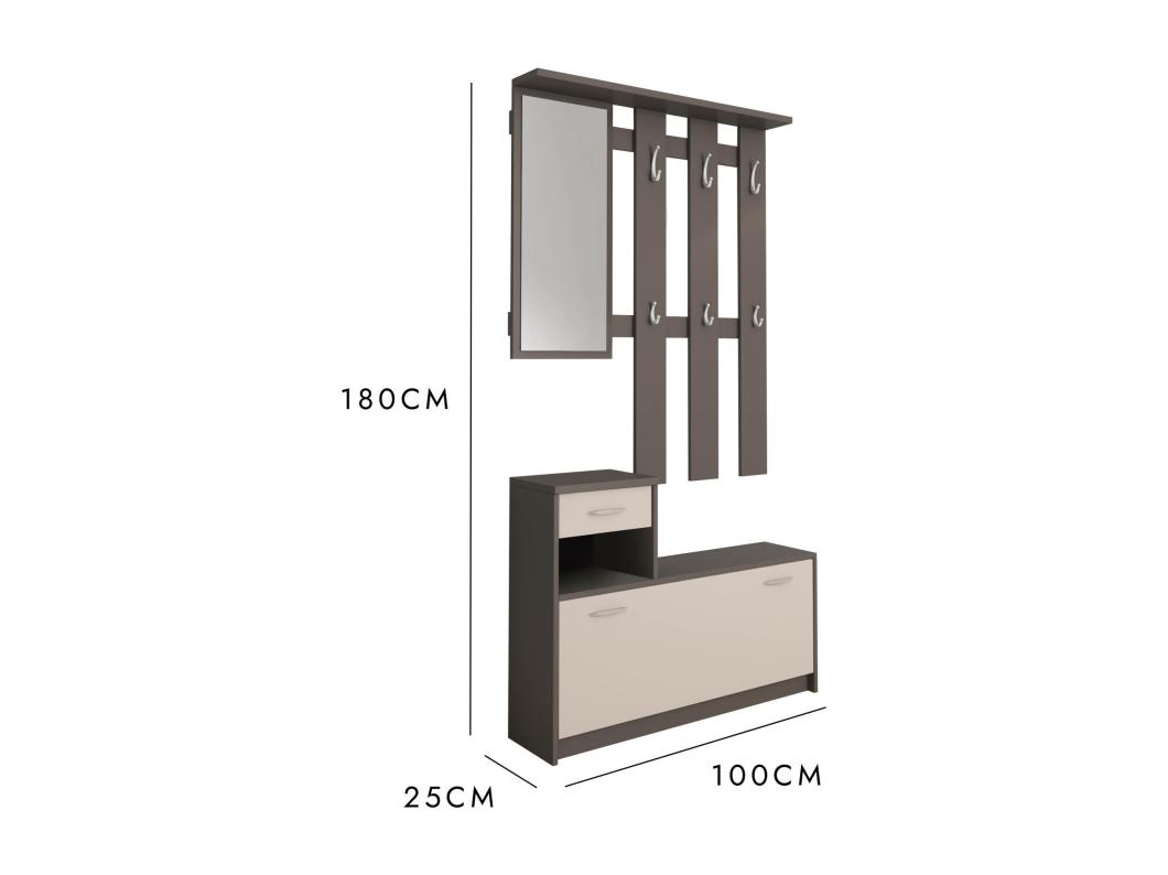 Muebles de entrada Clint, Recibidor moderno con espejo, Mueble con zapatero, Mueble multifunción, 100x25h180 cm, Blanco y Antracita