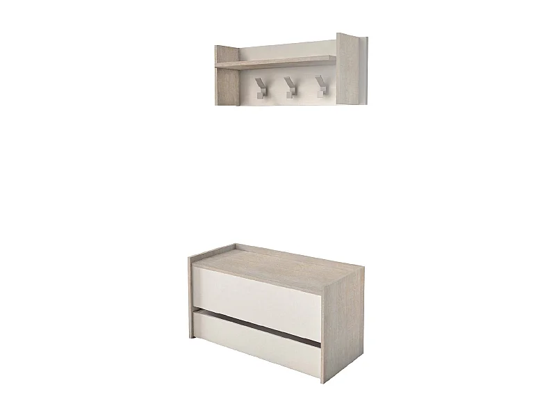 Dap entreemeubel, Moderne entree met kleerhanger, Kast met schoenenrek, Multifunctionele kast, 50x32h182 cm, Eiken en Wit