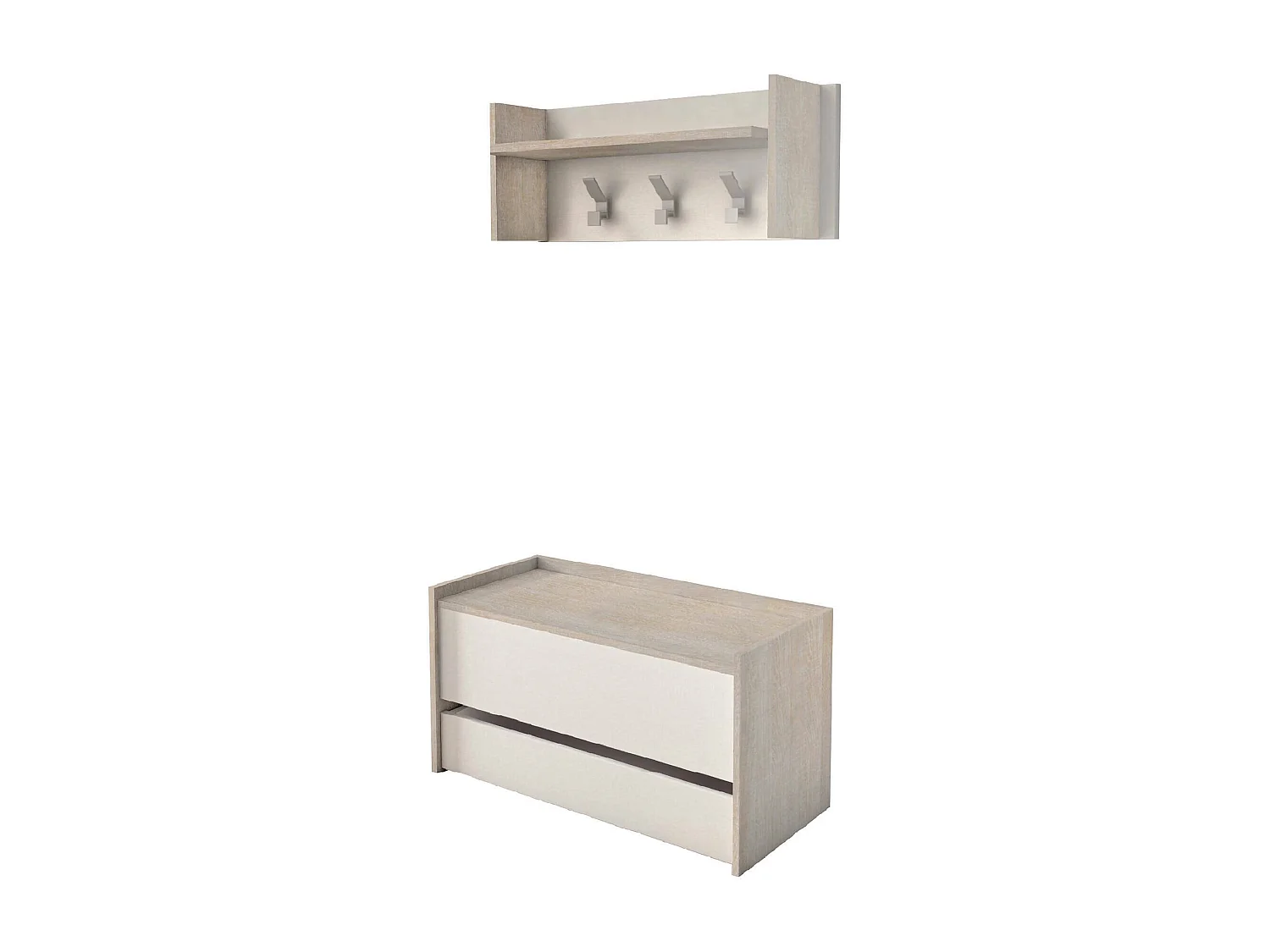 Meuble d'entrée Dap, Entrée moderne avec portemanteau, Meuble avec étagère à chaussures, Meuble multifonctionnel, 50x32h182 cm, Chêne et Blanc