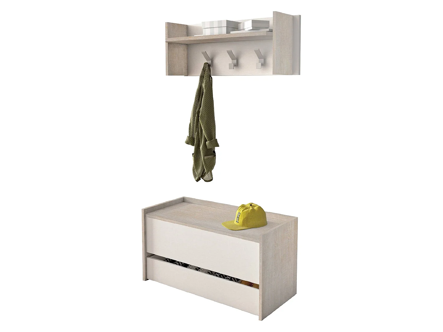 Eingangsmöbel Dap, moderne Eingangshalle mit Kleiderbügel, Möbel mit Schuhregal, Multifunktionsschrank, cm 50x32h182, Eiche und WeiÃŸ