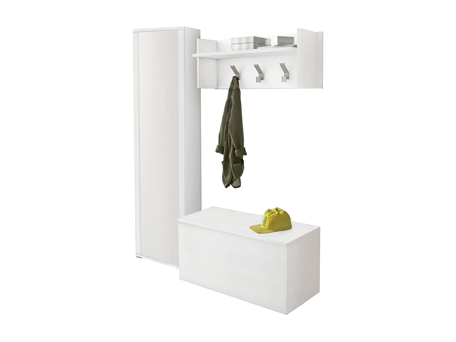 Dmora Hal meubel Mirtilla 45x90x45h cm Wit; Spiegel & Kapstok Inclusief, 8 Schappen Made in Italy