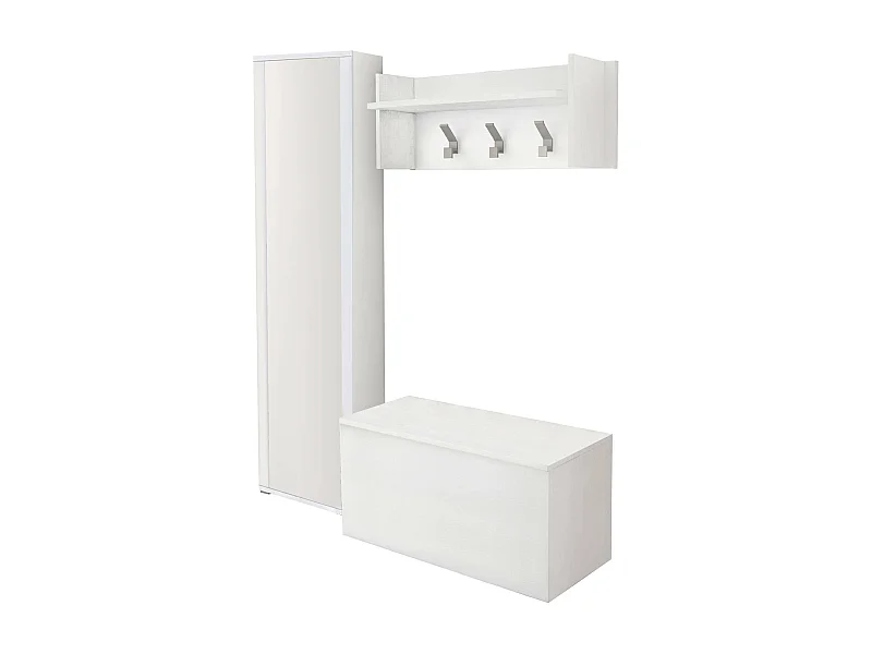 Móvel de entrada Mirtilla, Entrada moderna com cabide, Armário com sapateira, Armário com espelho, Cm 50x32h182, Branco