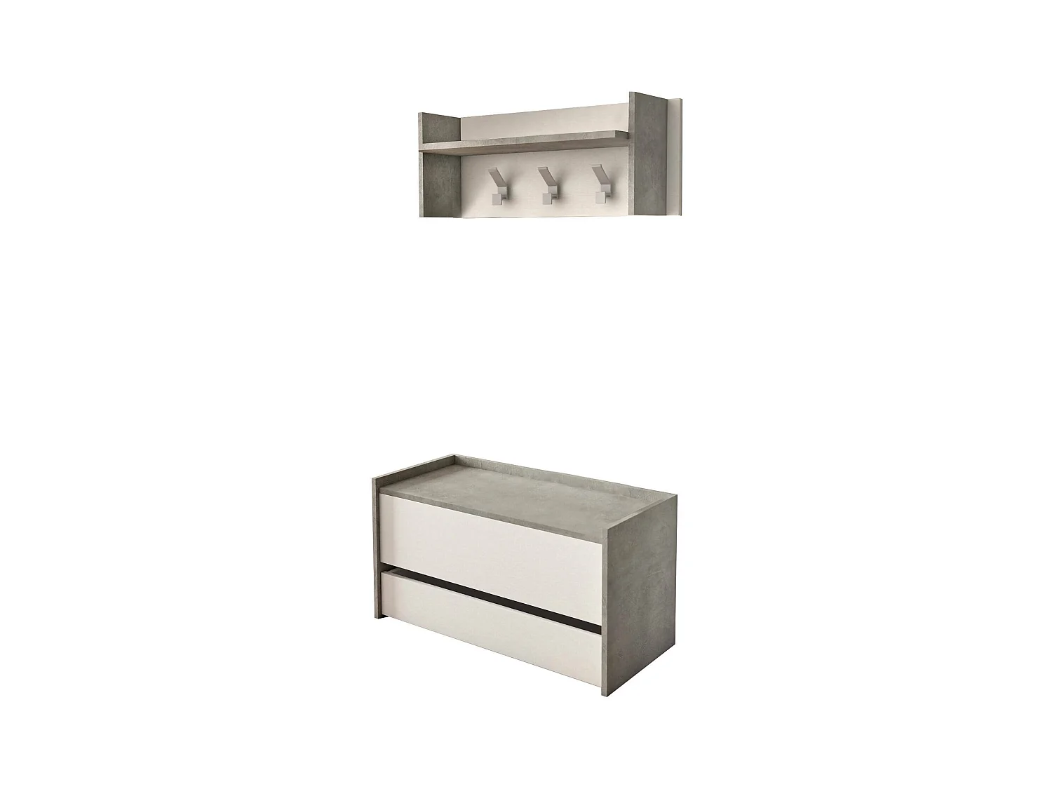 Meuble d'entrée Dap, Entrée moderne avec portemanteau, Meuble avec étagère à chaussures, Meuble multifonctionnel, 50x32h182 cm, Ciment et Blanc