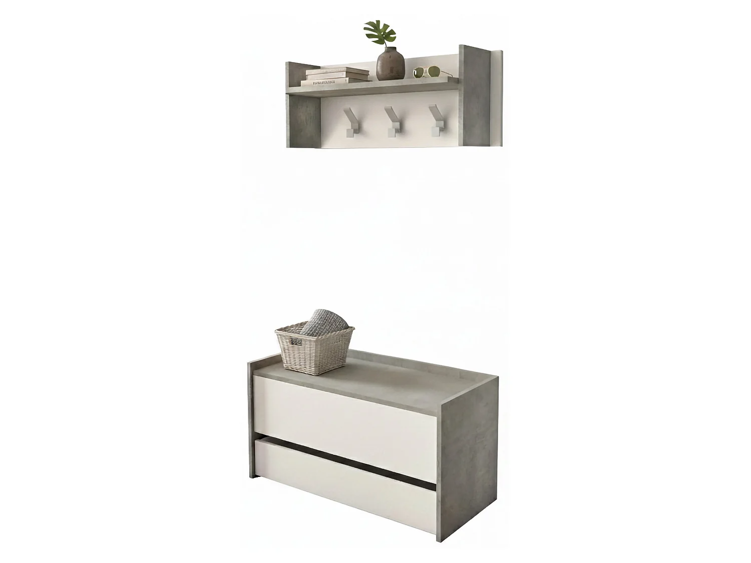 Eingangsmöbel Dap, Moderner Eingangsbereich mit Kleiderbügel, Möbel mit Schuhregal, Multifunktionsschrank, Cm 50x32h182, Zement und WeiÃŸ