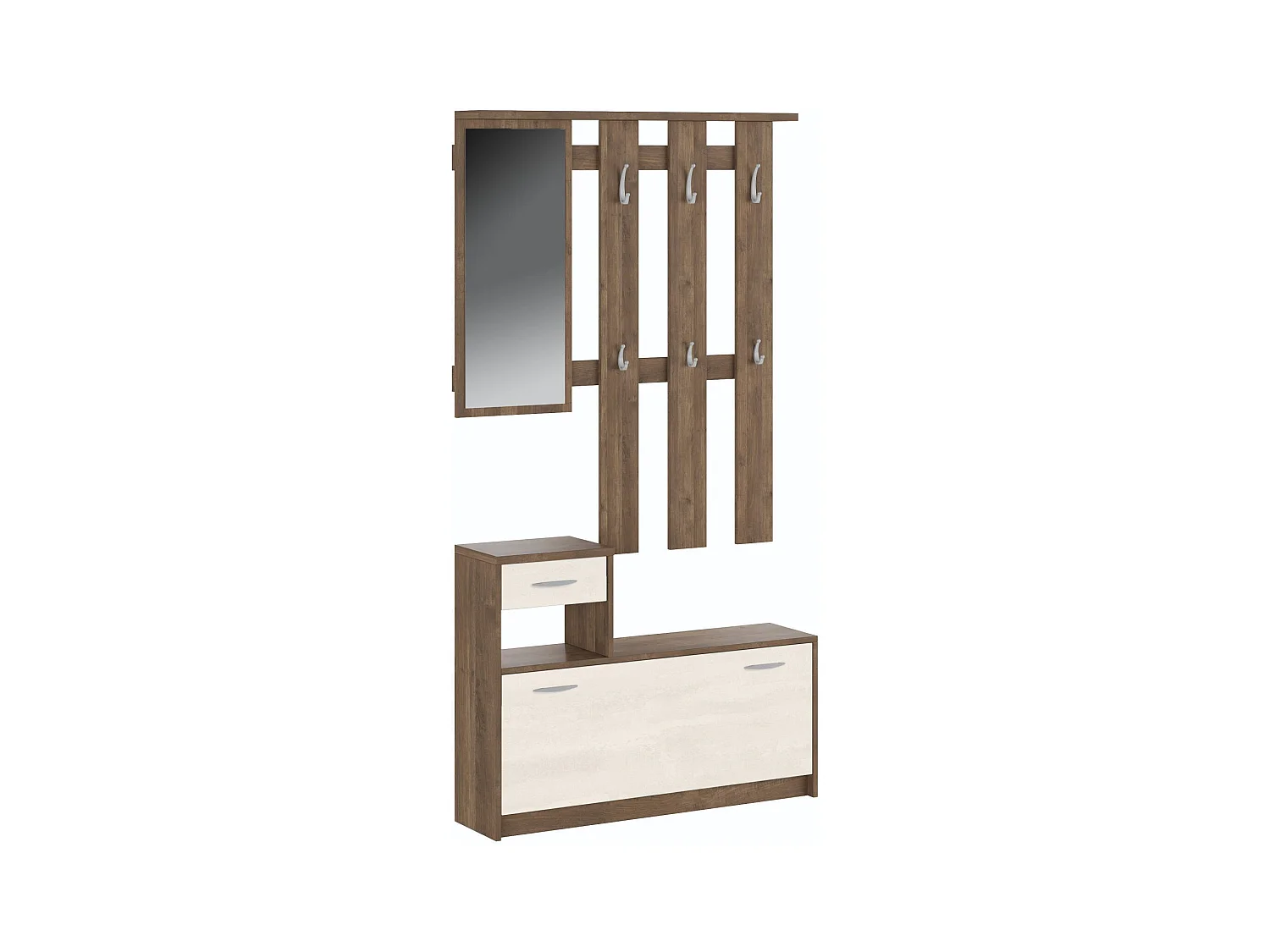 Meuble d'entrée Dbiagin, Entrée moderne, Armoire avec étagère à chaussures, Armoire polyvalente avec miroir et cintre, 100x25h180 cm, Chêne et Blanc