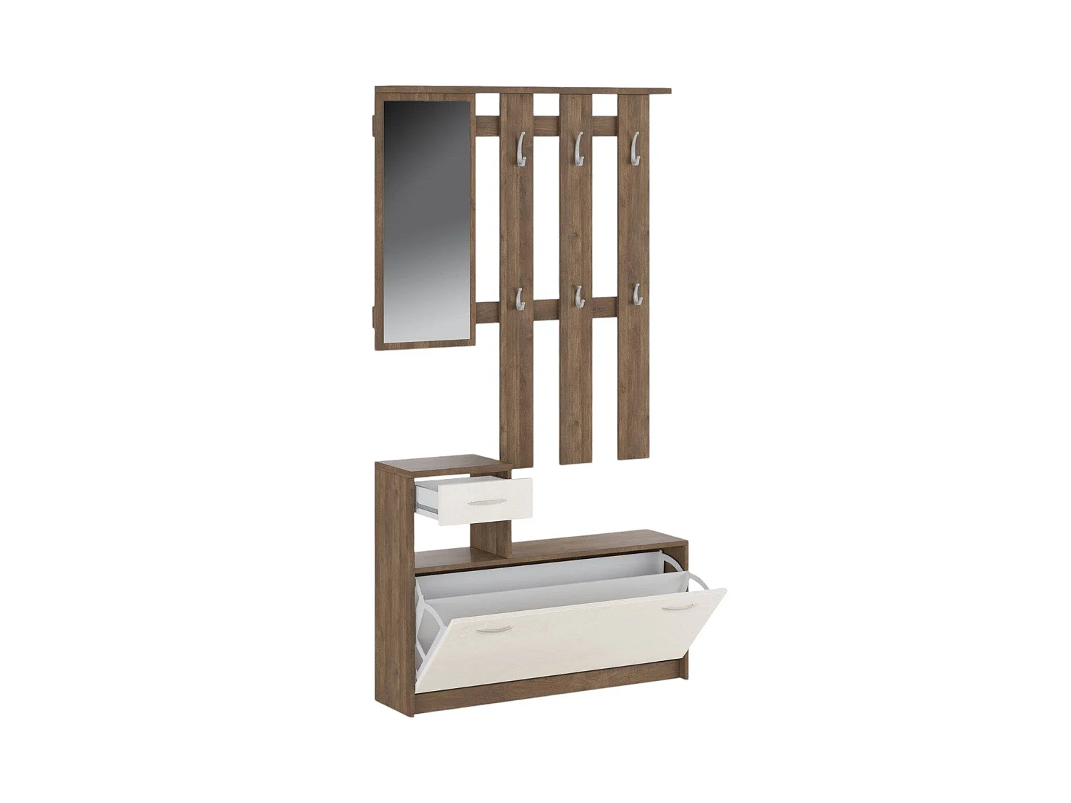 Meuble d'entrée Dbiagin, Entrée moderne, Armoire avec étagère à chaussures, Armoire polyvalente avec miroir et cintre, 100x25h180 cm, Chêne et Blanc