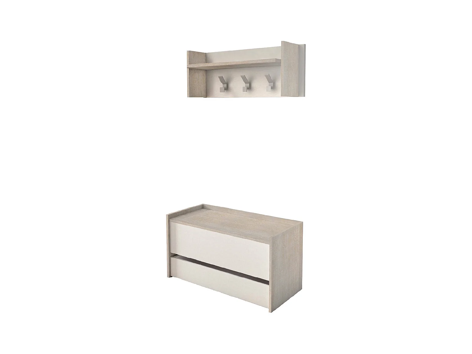 Brionia entreemeubilair, Moderne entree met kleerhanger, Kast met schoenenrek, Multifunctionele kast, 50x32h182 cm, Eiken en Wit