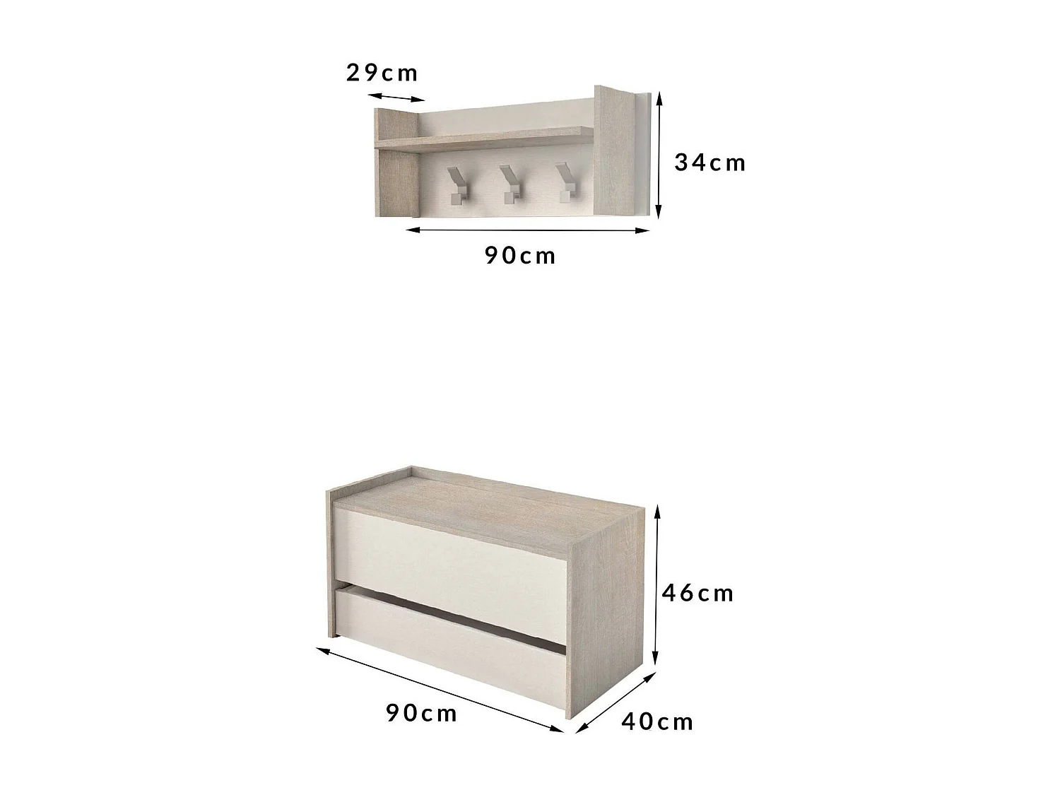 Dmora Halmeubel Brionia 40x90x46h cm Bruine Eik: Plank, Kapstok, Lade. Gemaakt in Italië