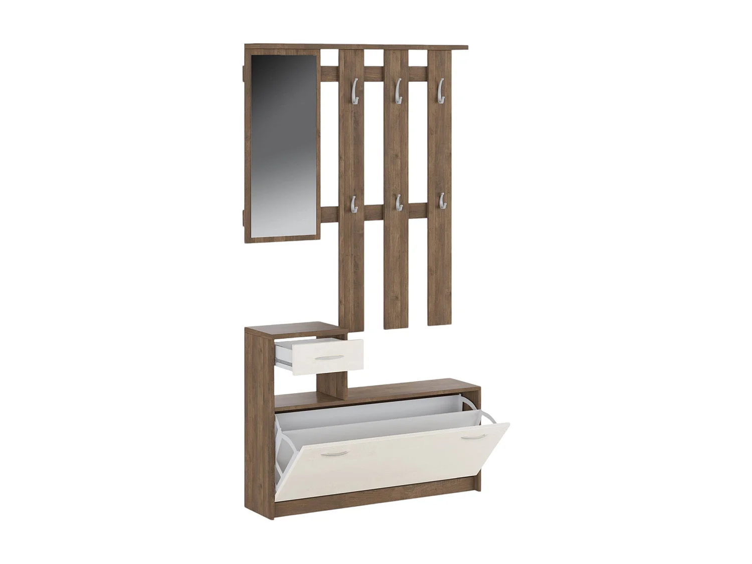 Sargassi Hal meubel 25,5x100x190h cm Wit (Spiegel Inbegrepen) 2 Planken, 8 Paar