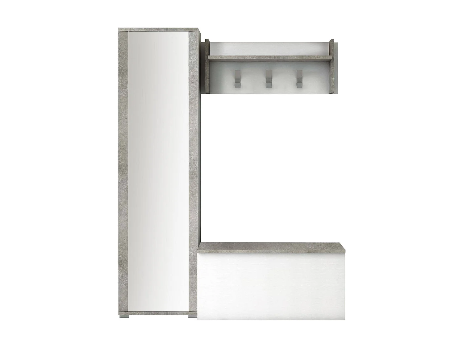 Meuble d'entrée Mirtilla, Entrée moderne avec portemanteau, Meuble avec étagère à chaussures, Meuble avec miroir, 50x32h182 cm, Blanc et Ciment