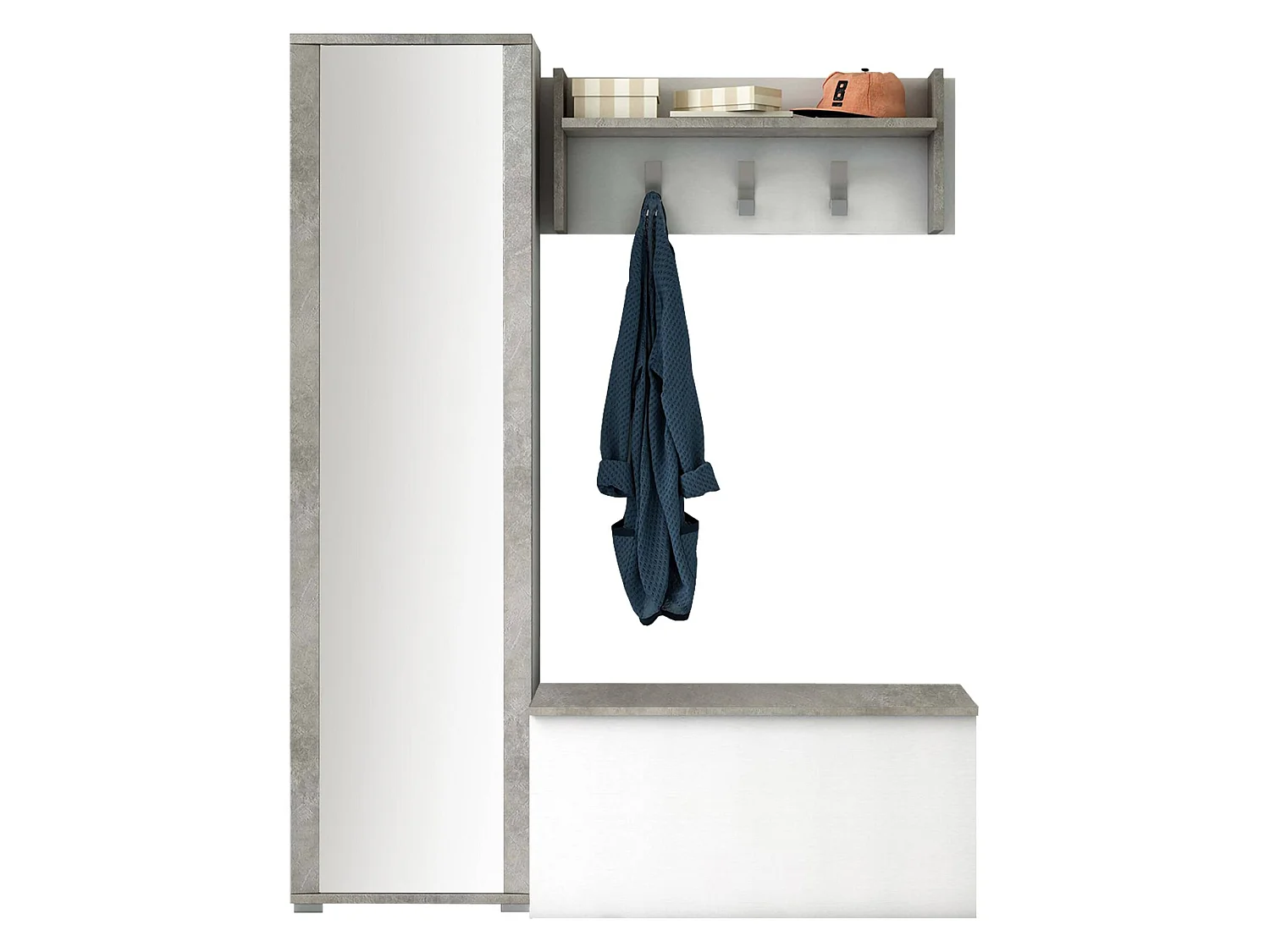 Dmora Hal Mirtilla Grijs 45x90x45 cm, Spiegel Inbegrepen, 8 Planken, Made in Italy