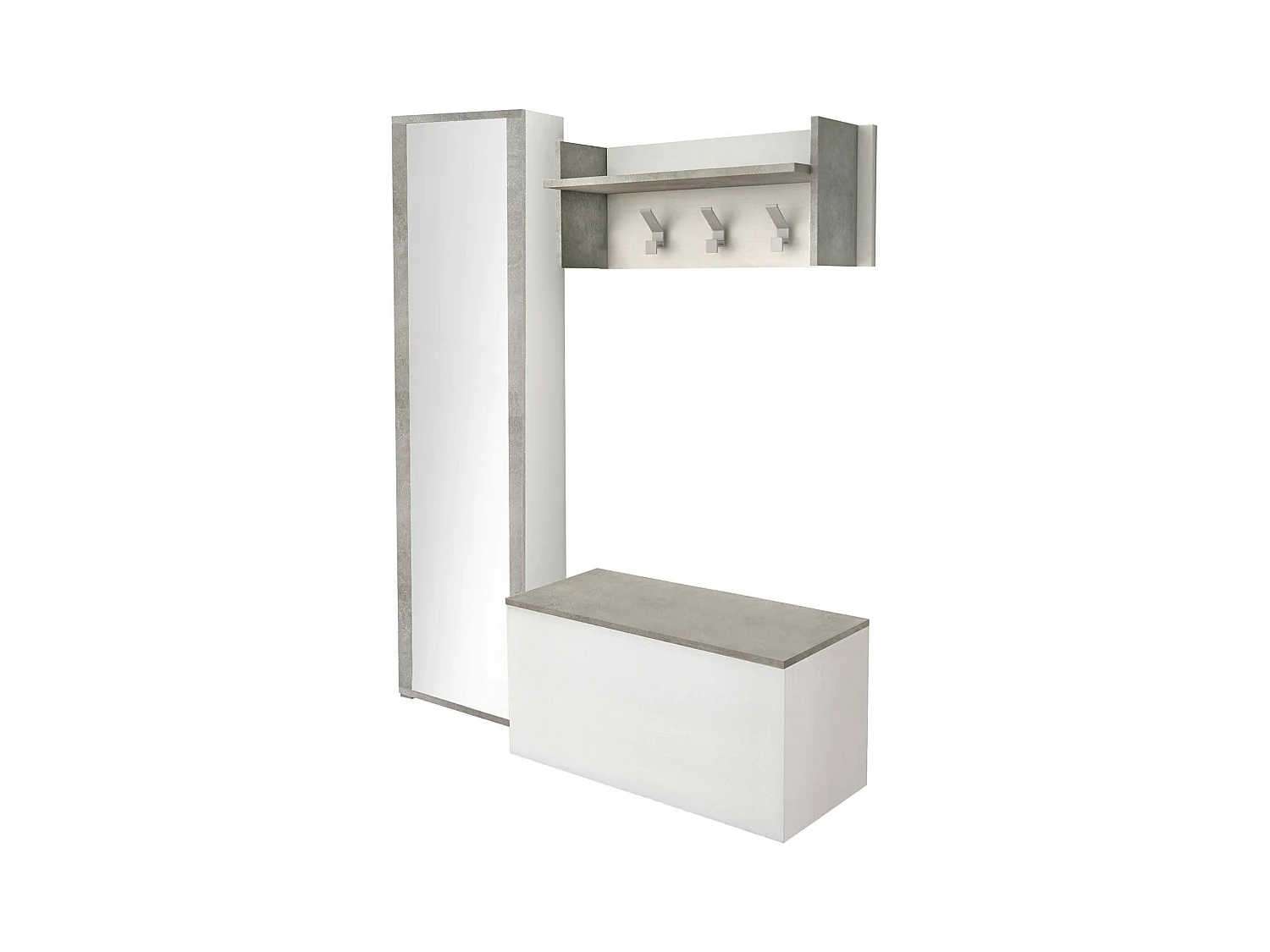 Djohnse entreemeubel, Moderne entree met kleerhanger, Kast met schoenenrek, Kast met spiegel, 50x32h182 cm, Wit en Cement