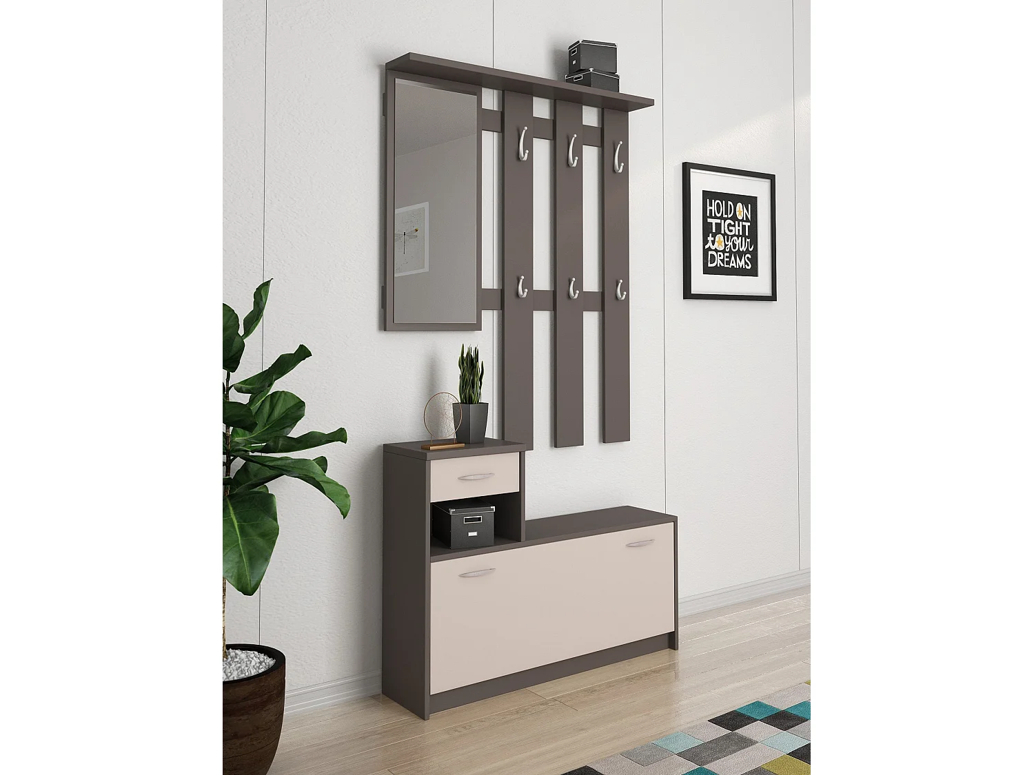 Dmora - Mobile da ingresso Daa, 100x26h190 cm, Antracite e Bianco