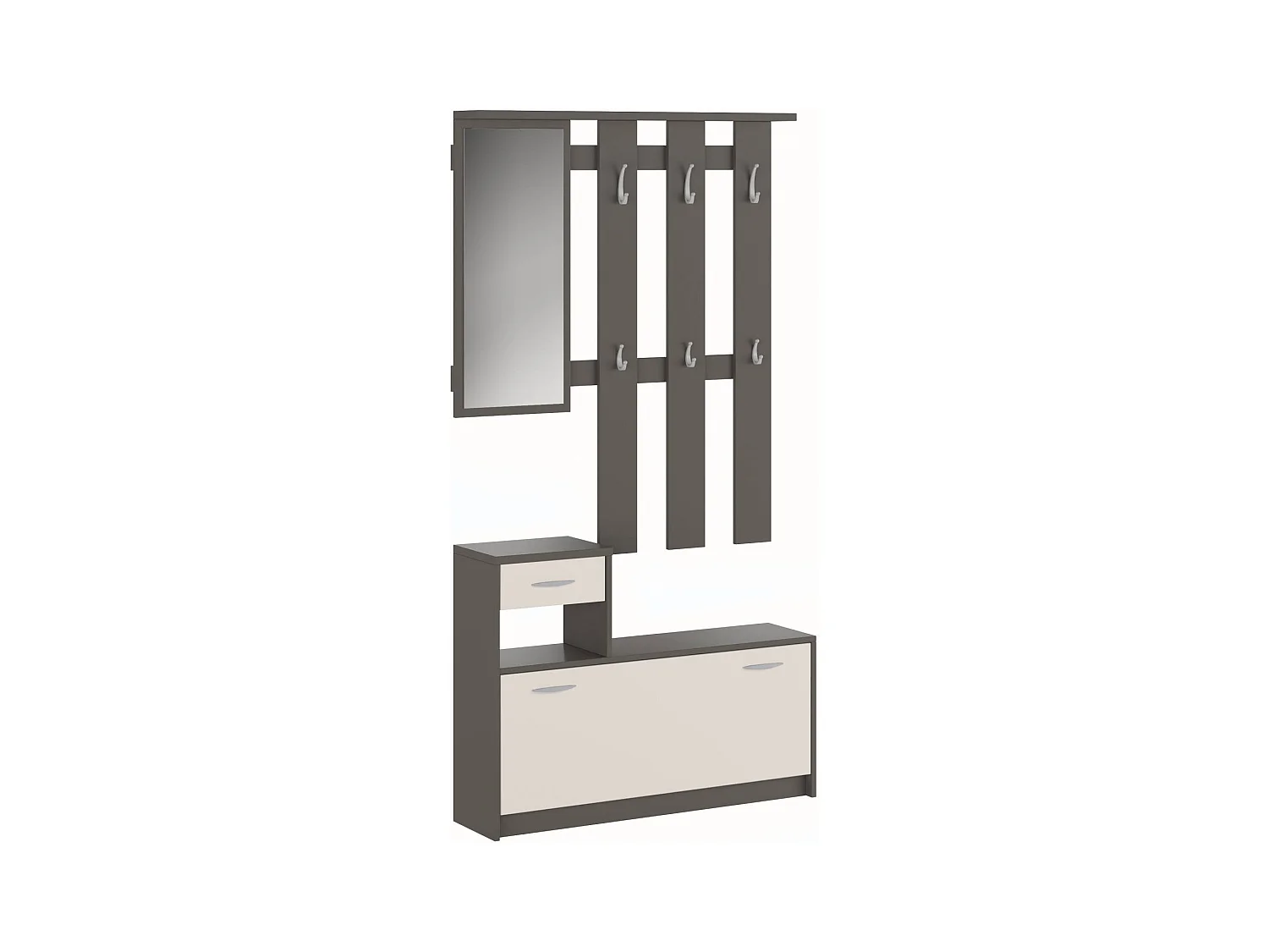 Meuble d'entrée Dbiagin, Entrée moderne, Armoire avec étagère à chaussures, Armoire polyvalente avec miroir et cintre, 100x25h180 cm, Anthracite et Blanc