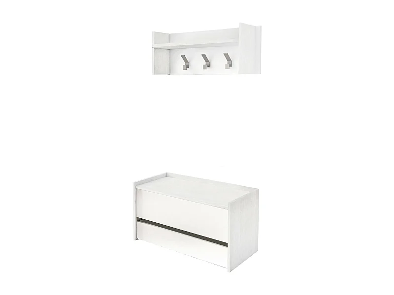 Meuble d'entrée Brionia, Entrée moderne avec portemanteau, Armoire avec étagère à chaussures, Armoire multifonctionnelle, 50x32h182 cm, Blanc