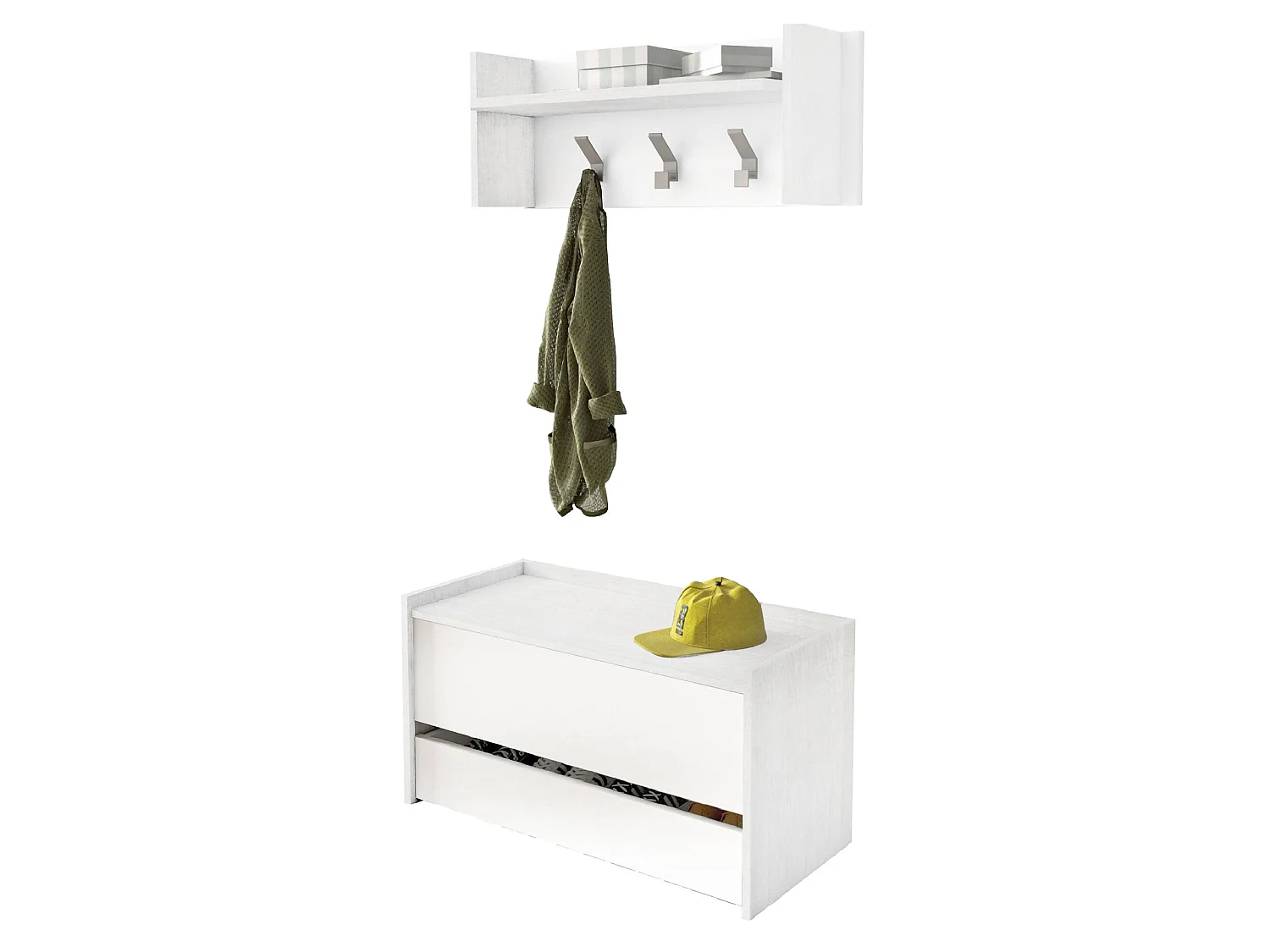 Eingangsmöbel Dap, Moderner Eingangsbereich mit Kleiderbügel, Möbel mit Schuhregal, Multifunktionsschrank, Cm 50x32h182, WeiÃŸ