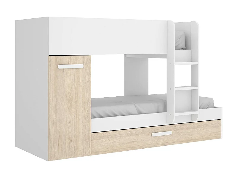 Dmora Composizione Camera da Letto Eiger 112x244x150h cm Bianco Rovere Dimensione Materasso 190x97 cm Impermeabile, Ruote Unidirezionali, 3 Letti