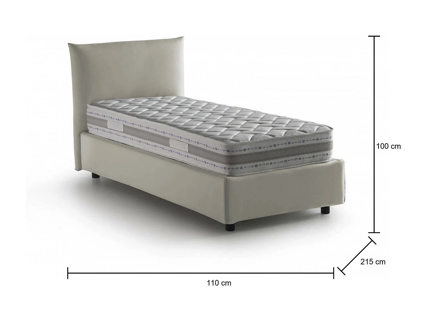 Lit simple Cosetta, Lit coffre avec revêtement en tissu, 100% Made in Italy, Ouverture latérale, avec matelas 80x190 cm inclus, Beige