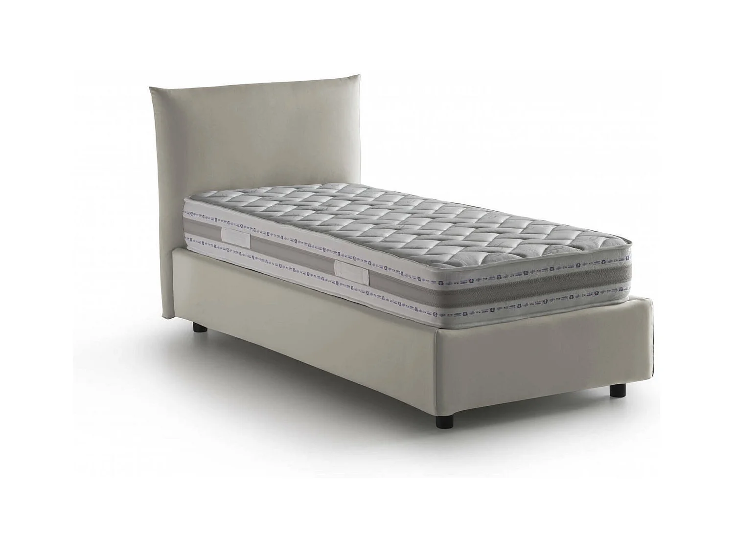 Lit simple Cosetta, Lit coffre avec revêtement en tissu, 100% Made in Italy, Ouverture latérale, avec matelas 80x190 cm inclus, Beige