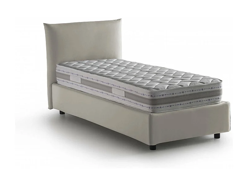 Lit simple Cosetta, Lit coffre avec revêtement en tissu, 100% Made in Italy, Ouverture latérale, avec matelas 80x190 cm inclus, Beige