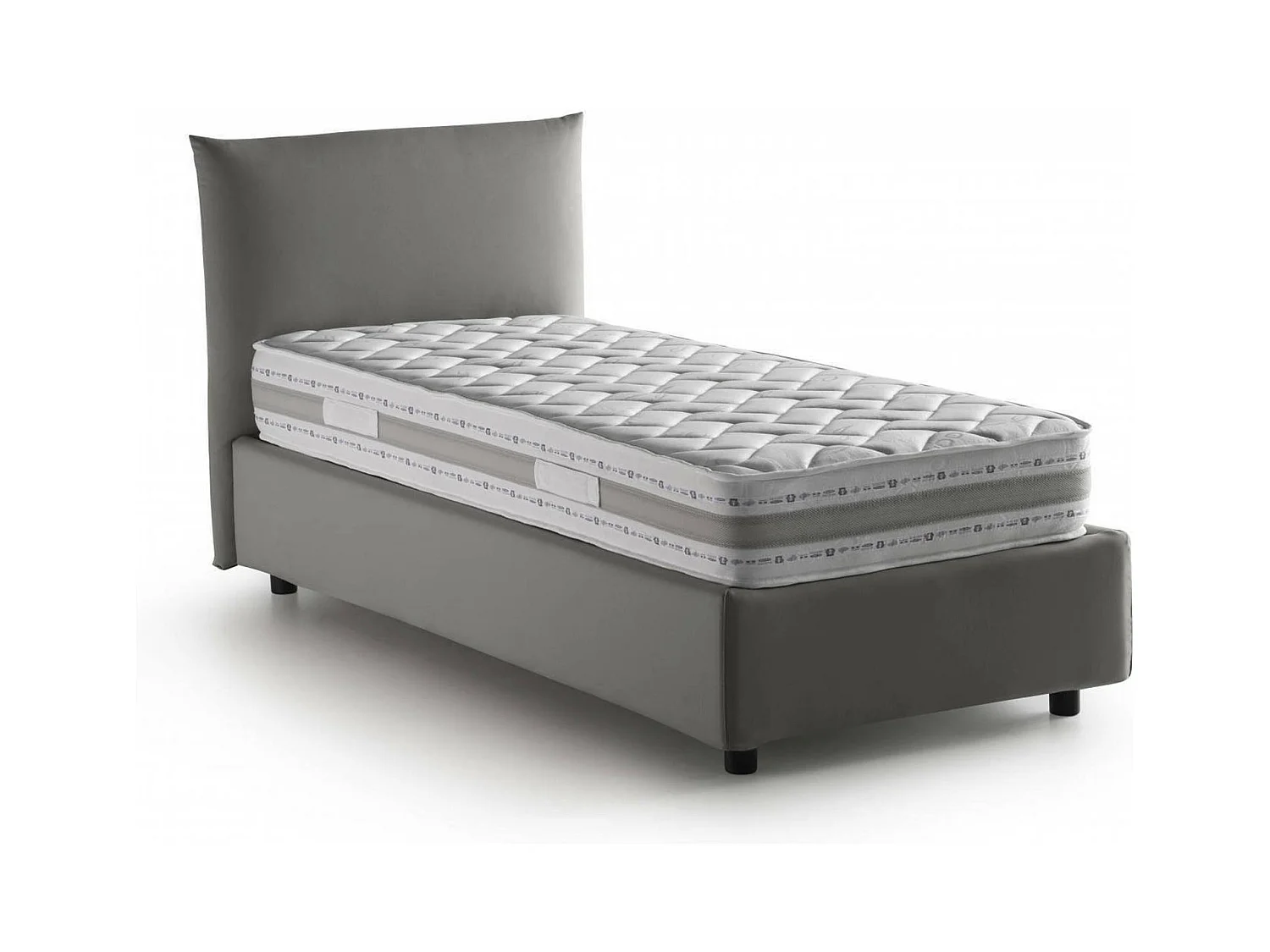 Lit simple Cosetta, Lit coffre avec revêtement en tissu, 100% Made in Italy, Ouverture latérale, avec matelas 80x190 cm inclus, Gris