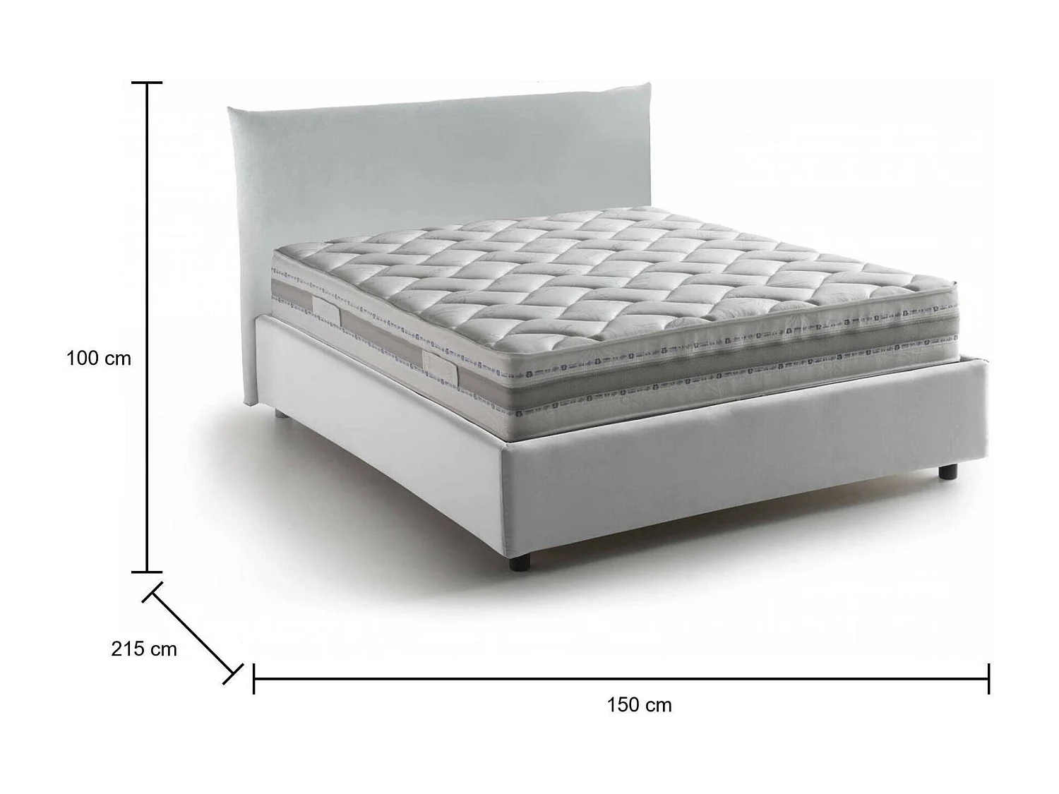 Creta tweepersoonsbed, opbergbed met stoffen bekleding, 100% Made in Italy, opening aan de voorkant, inclusief matras 120x190 cm, Wit