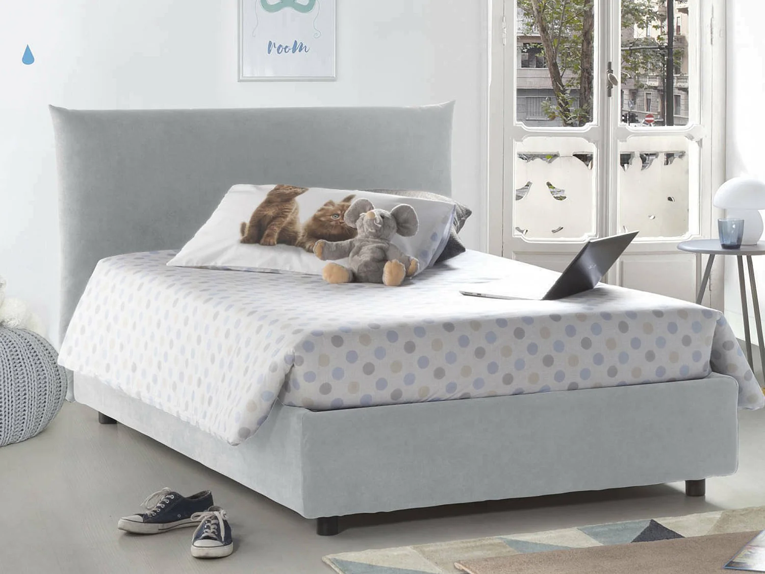 Talamo Italië Bed Anderhalf Persoons Kreta Wit Matras Inclusief Afneembaar, Opslag Made in Italy