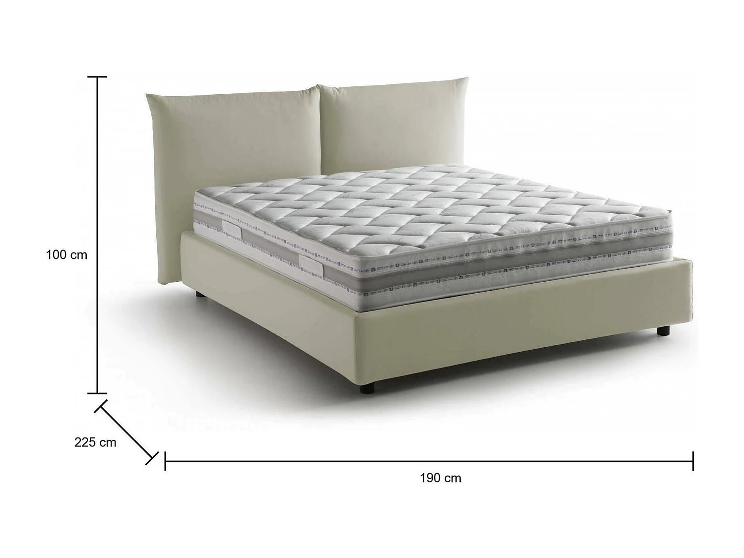 Doppelbett Cristyn, Containerbett mit Stoffbespannung, 100% Made in Italy, Frontöffnung, inklusive Matratze Cm 160x200, Beige