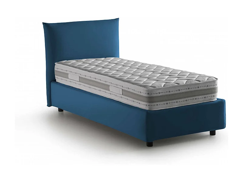 Lit simple Cosetta, Lit coffre avec revêtement en tissu, 100% Made in Italy, Ouverture latérale, avec matelas 80x190 cm inclus, Bleu