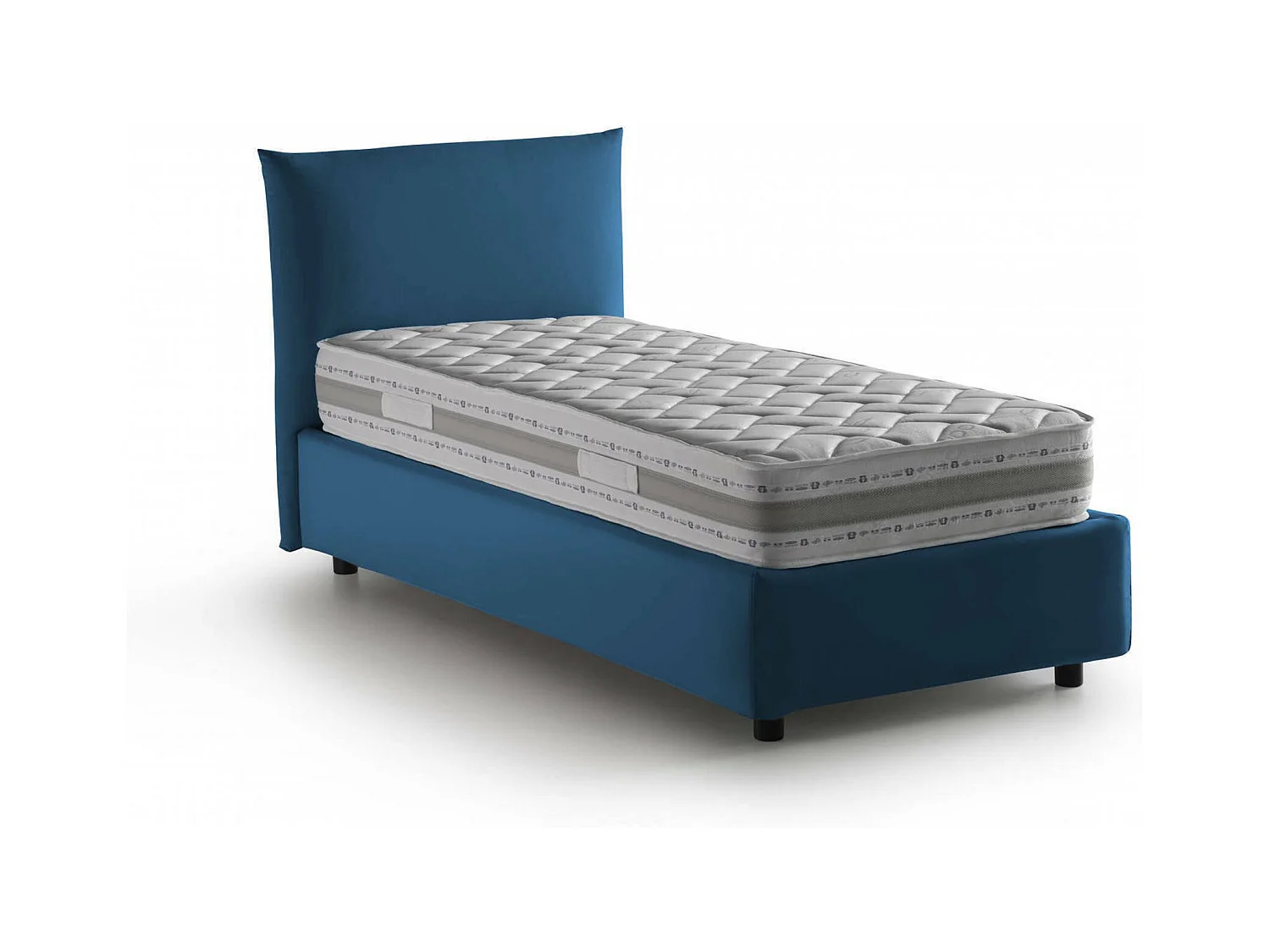 Lit simple Cosetta, Lit coffre avec revêtement en tissu, 100% Made in Italy, Ouverture latérale, avec matelas 80x190 cm inclus, Bleu