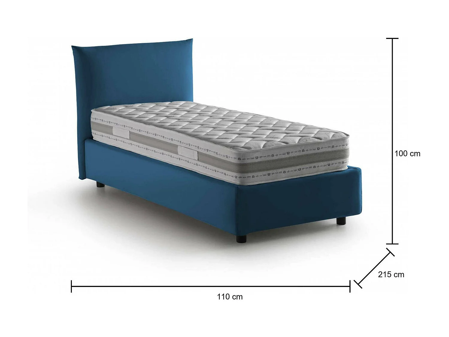 Cama de solteiro Daisy, Cama arrumação com forro de tecido, 100% Fabricado na Itália, Abertura frontal, com colchão 80x190 cm incluído, Azul
