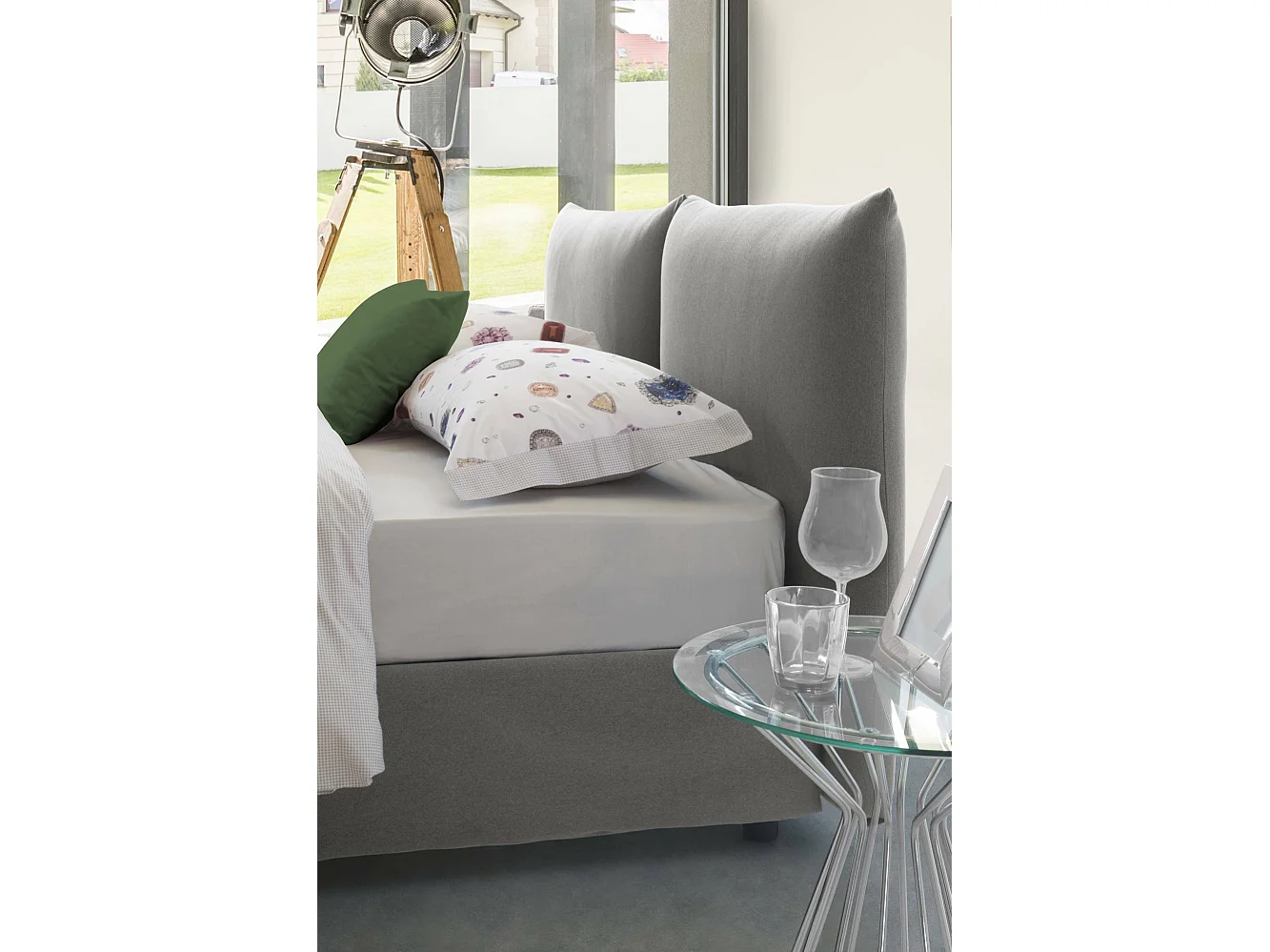 Lit double Cristel, Lit coffre avec revêtement en tissu, 100% Made in Italy, Ouverture frontale, avec matelas 160x190 cm inclus, Gris