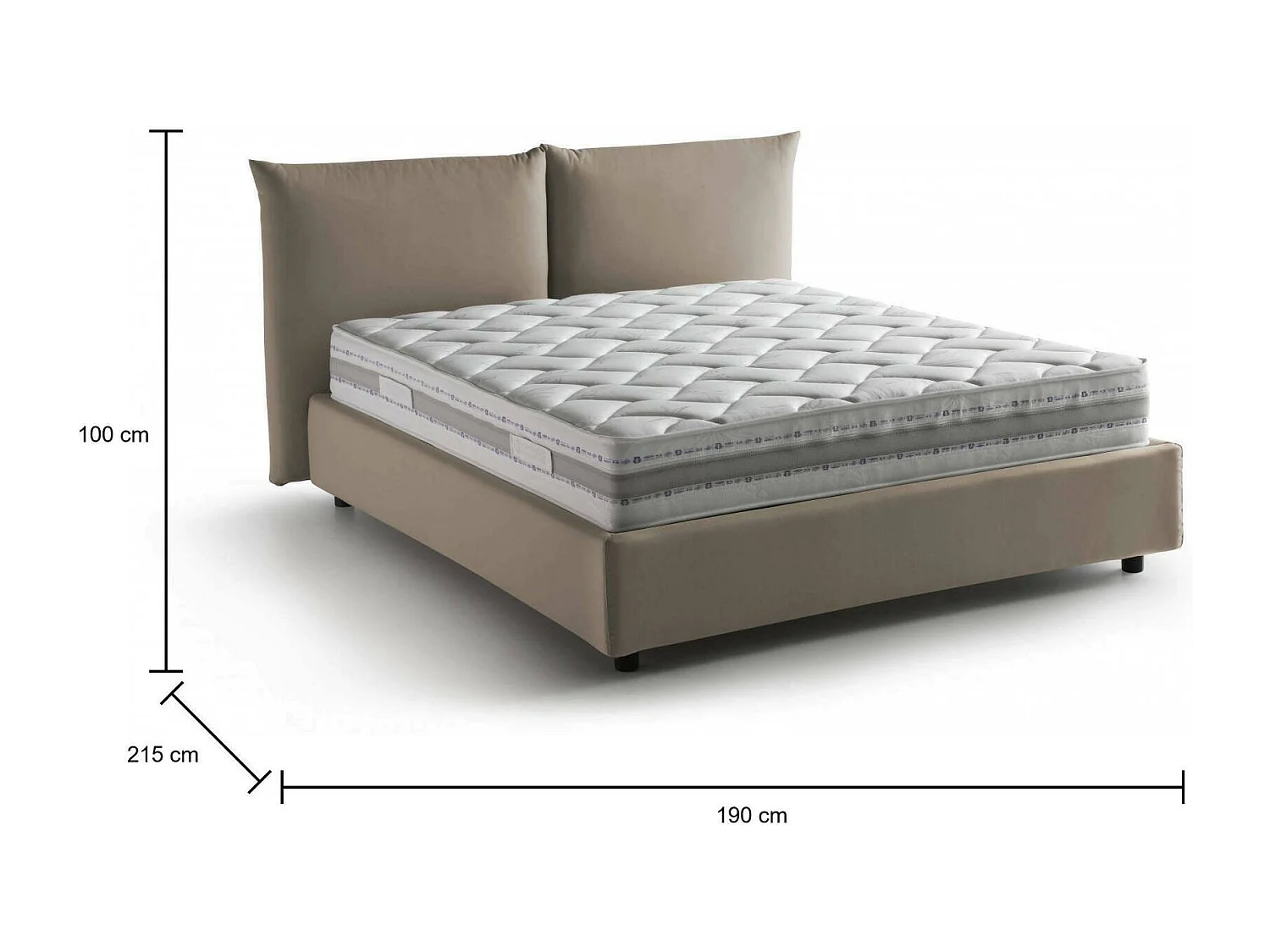 Cama matrimonial Cristel, Cama contenedor con revestimiento de tela, 100% Made in Italy, Apertura frontal, con colchón 160x190 cm incluido, Tórtola