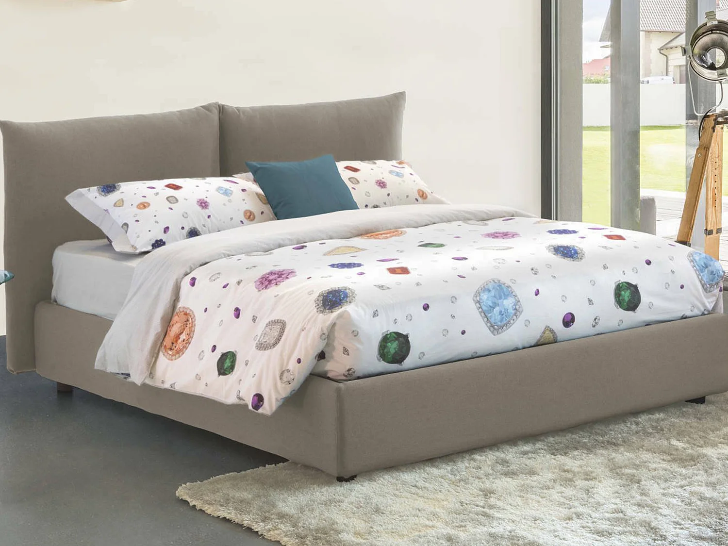 Lit double Cristel, Lit coffre avec revêtement en tissu, 100% Made in Italy, Ouverture frontale, avec matelas 160x190 cm inclus, Taupe