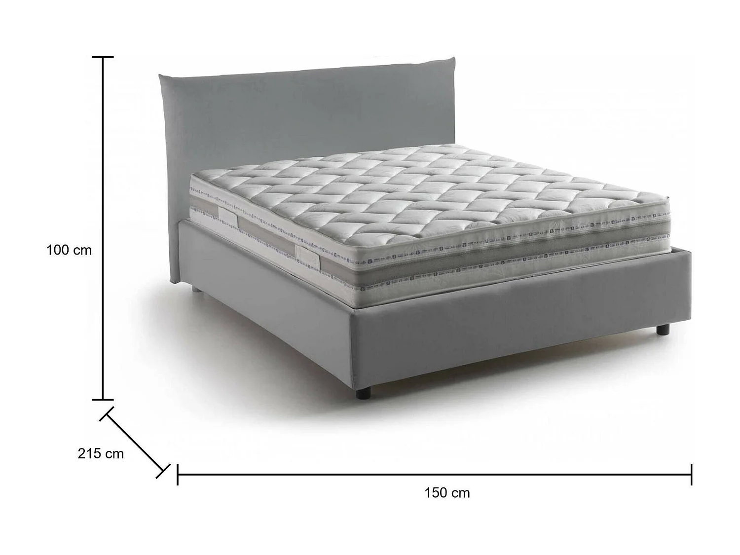 Lit double Creta, lit coffre avec revêtement en tissu, 100% Made in Italy, ouverture frontale, avec matelas 120x190 cm inclus, gris