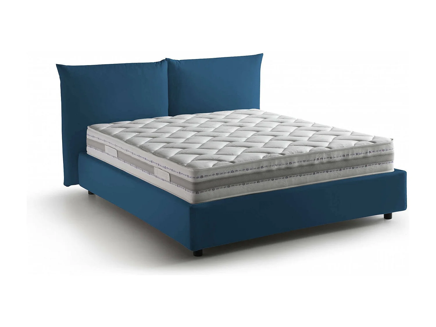 Cama matrimonial Cristel, Cama contenedor con revestimiento de tela, 100% Made in Italy, Apertura frontal, con colchón 160x190 cm incluido, Azul