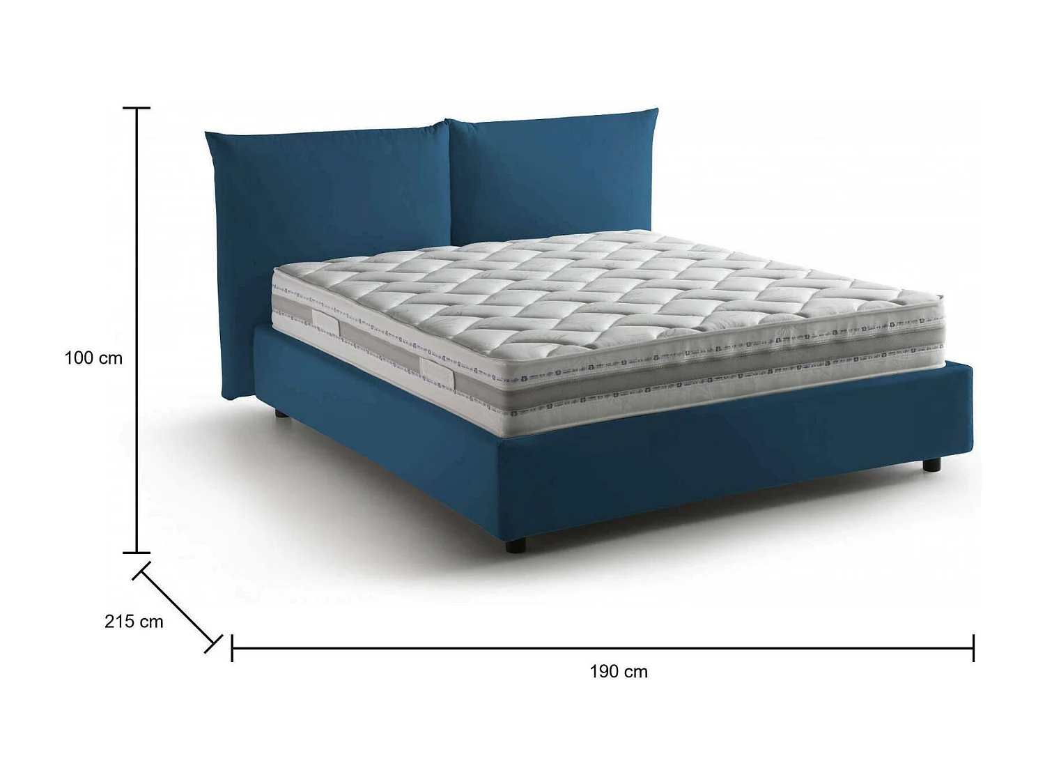 Cama matrimonial Cristel, Cama contenedor con revestimiento de tela, 100% Made in Italy, Apertura frontal, con colchón 160x190 cm incluido, Azul