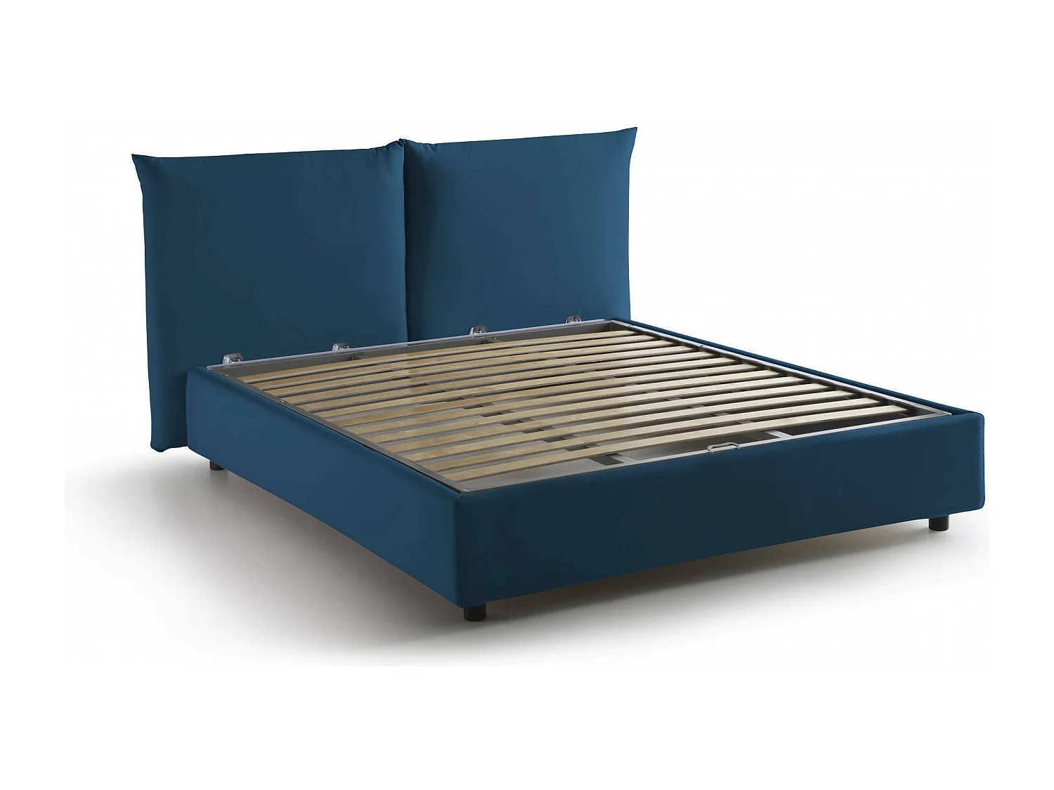 Cama matrimonial Cristel, Cama contenedor con revestimiento de tela, 100% Made in Italy, Apertura frontal, con colchón 160x190 cm incluido, Azul