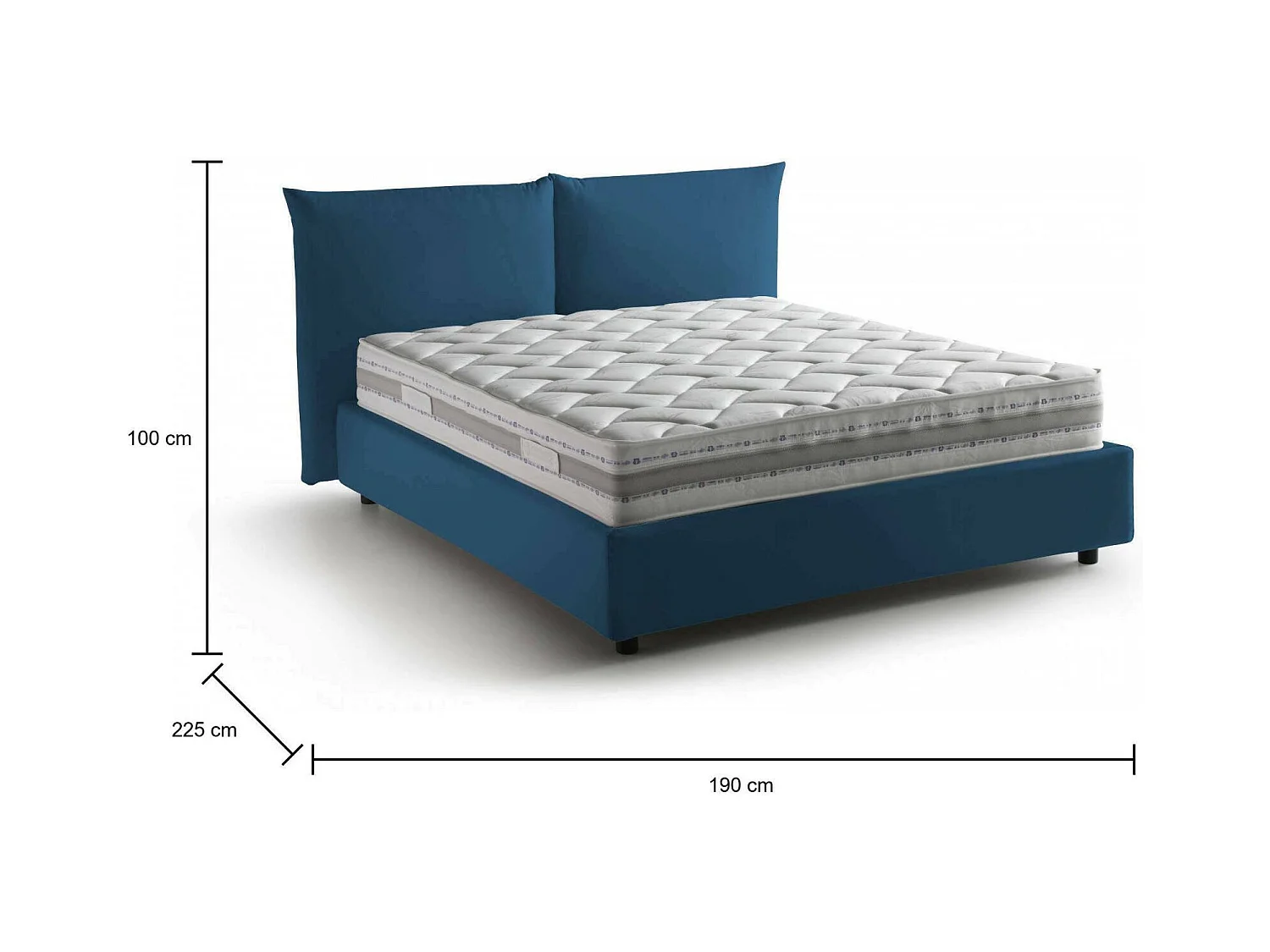 Letto matrimoniale Cristyn, Letto contenitore con rivestimento in tessuto, 100% Made in Italy, Apertura frontale, con materasso Cm 160x200 incluso, Blu